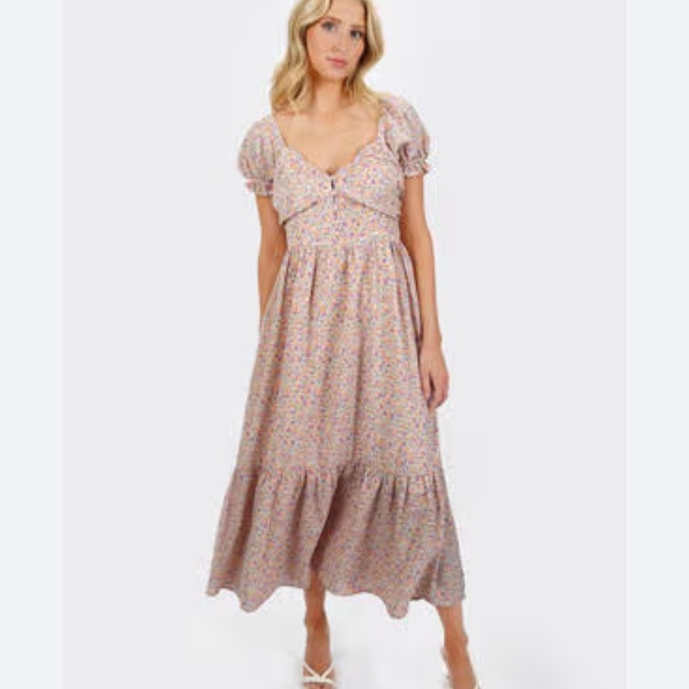 Mimi Chica Blush Floral Puff-Sleeve Maxi Dress